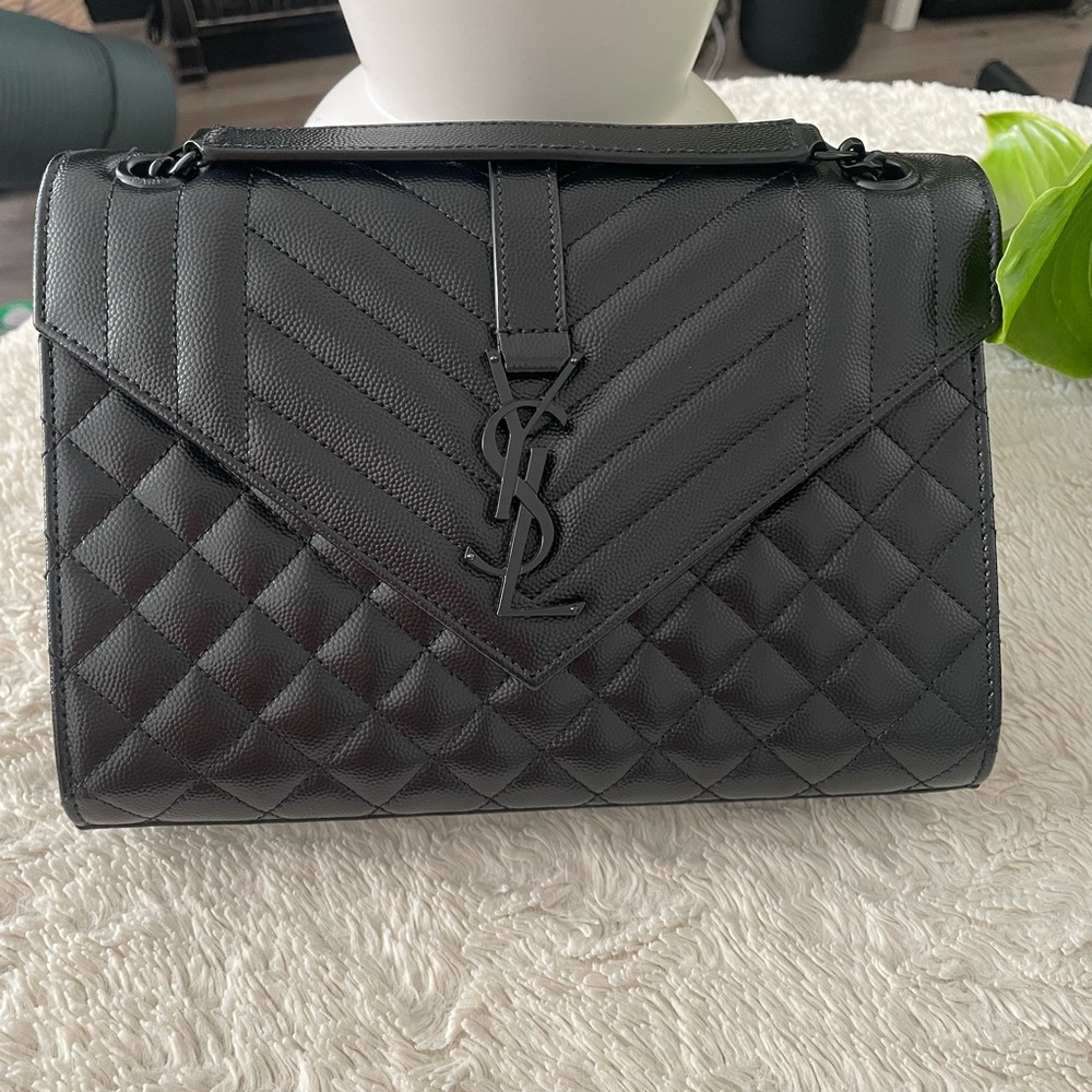 Saint Laurent Black Quilted Satchel with Chevron Design - Picture 2 of 11